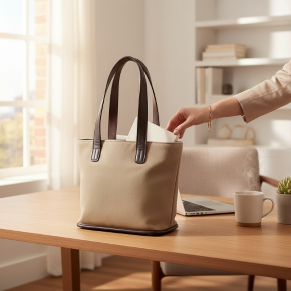 Coach Handbags - Vintage Coach Greenwhich Tote 6134 Khaki Twill and Mahagony Leather